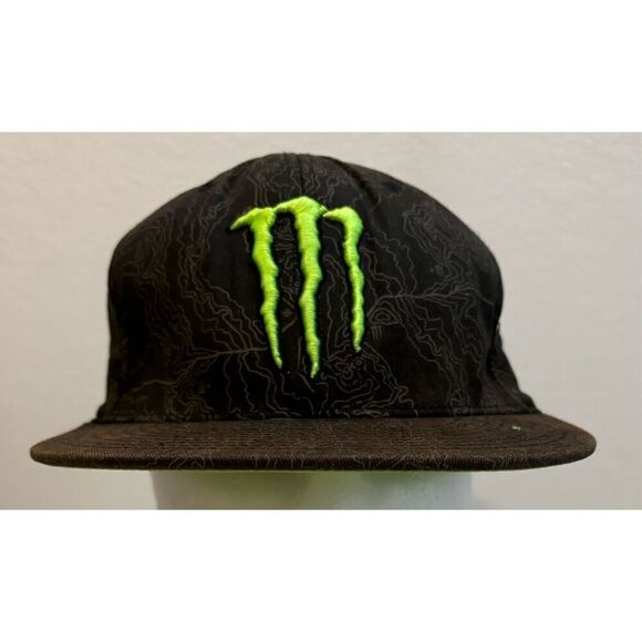 Monster Energy Flexfit Snapback Hat Cap Mens Black Fitted Embroidered Logo - Picture 1 of 9